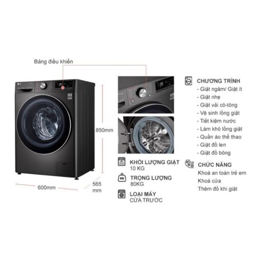 Máy Giặt LG Inverter 10 Kg FV1410S3B cửa trước 5 kich thuoc may giat lg inverter 10 kg fv1410s3b cua truoc