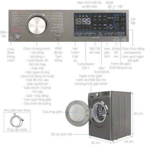 kich thuoc may giat say lg inverter giat 14 kg say 8 kg fv1414h3ba