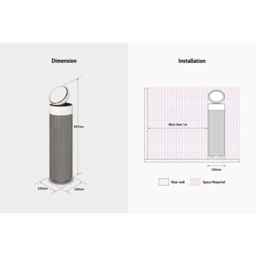 Máy lọc không khí LG PuriCare Aero Booster AS55GGSY0.ABAE Màu Be 5 kich thuoc may loc khong khi lg puricare aero booster as55ggsy0abae mau be