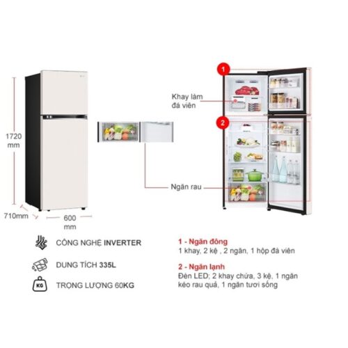 kich thuoc tu lanh 2 canh inverter 335 lit lg gn b332bg