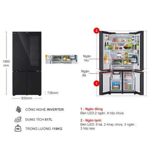 kich thuoc tu lanh 4 canh multi door inverter 617 lit lg lfb61blgai